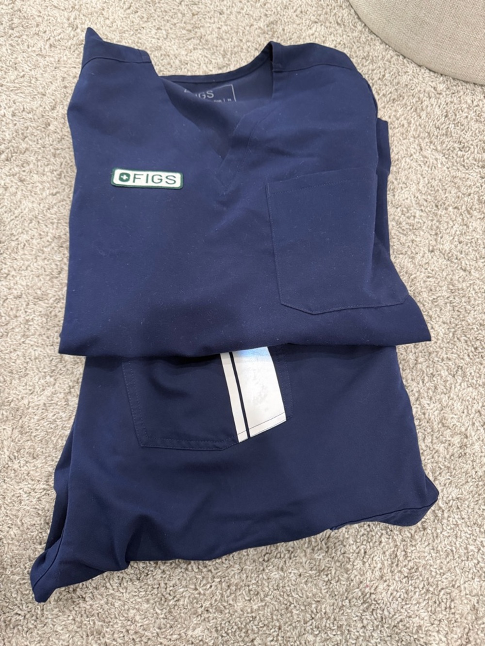 Figs Navy V-Neck Scrub Set with Patch Logo